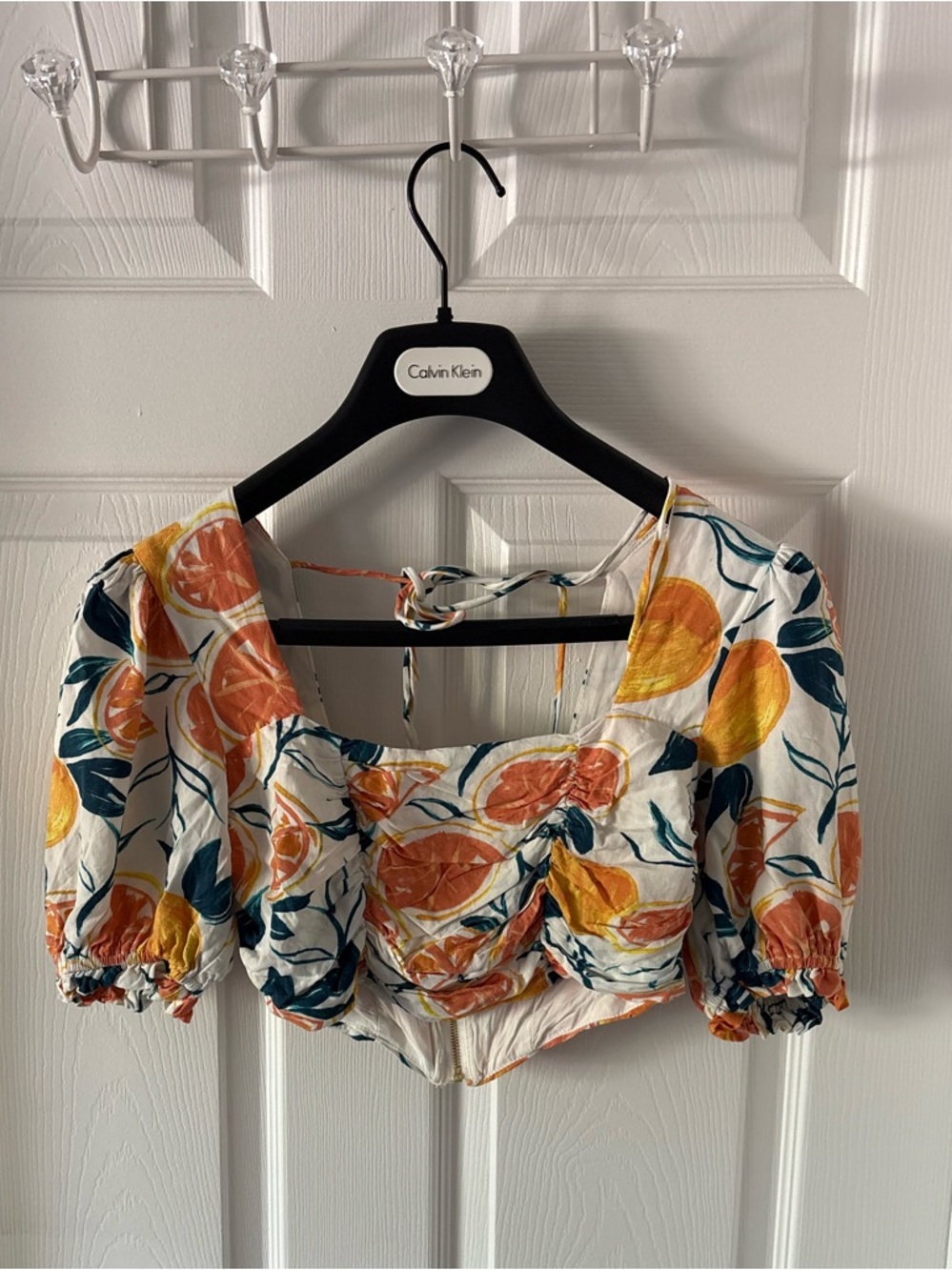 Seven Wonders Citrus Print Puff Sleeve Crop Top Size XS